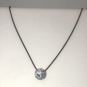Vintage Sterling Cz Halo Solitaire Pendant w Chain 18” &.5” Pendant